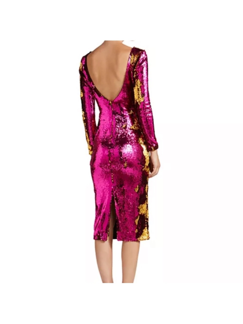 Dress the Population Women Emery V Neck Long-Sleeve Sequin Dress Hot Pink Small - Picture 2 of 7